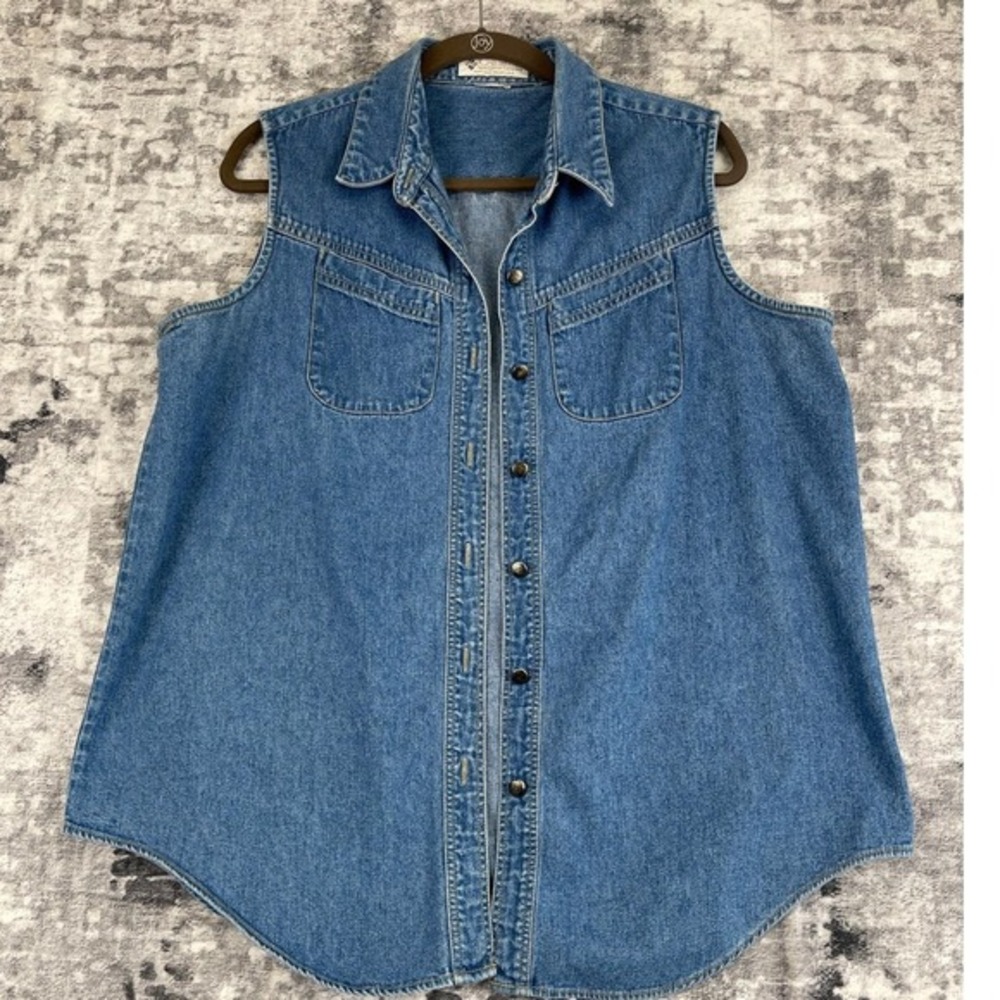 Vtg Columbia 90s Grunge Denim Y2K Button Front Vest Women's Western Made in USA